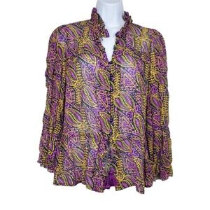 Figue Womens Zola Long Sleeve Purple Paisley Print Tassel Top Size XS